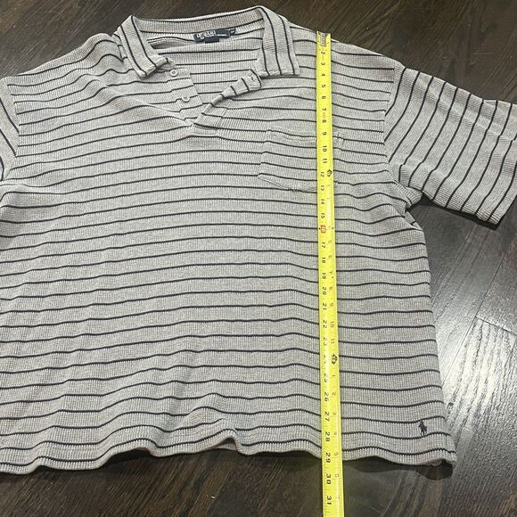 Polo Ralph Lauren Polo Shirt Men’s 2X Gray Striped Waffle Knit Cotton Preppy - Picture 5 of 6